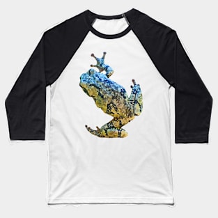 Tree Frog Blue Green Yellow Gray Watercolor Style Baseball T-Shirt